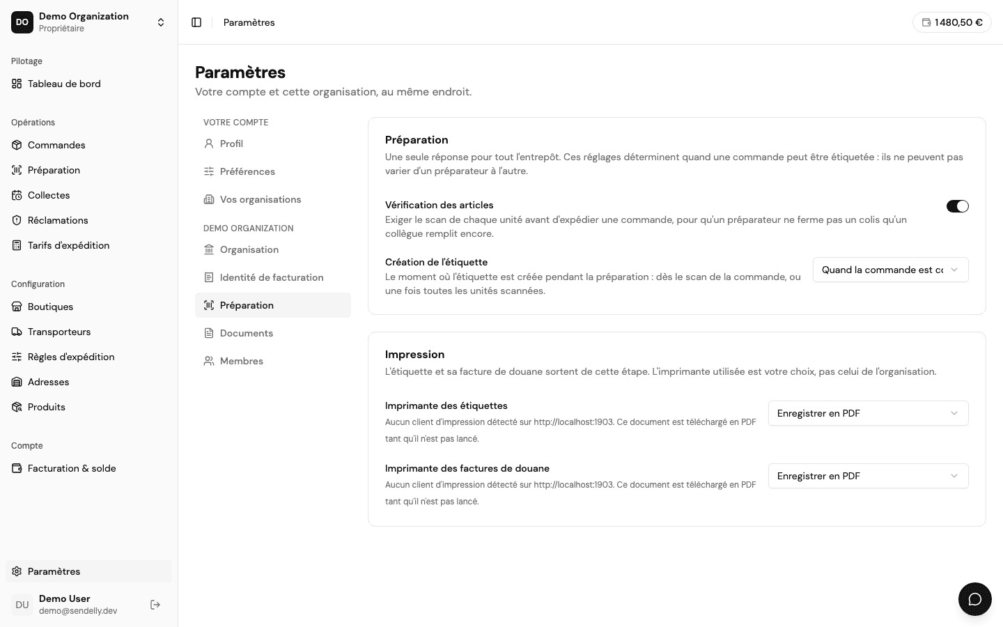 Les contrôles communs et les imprimantes du poste de préparation.